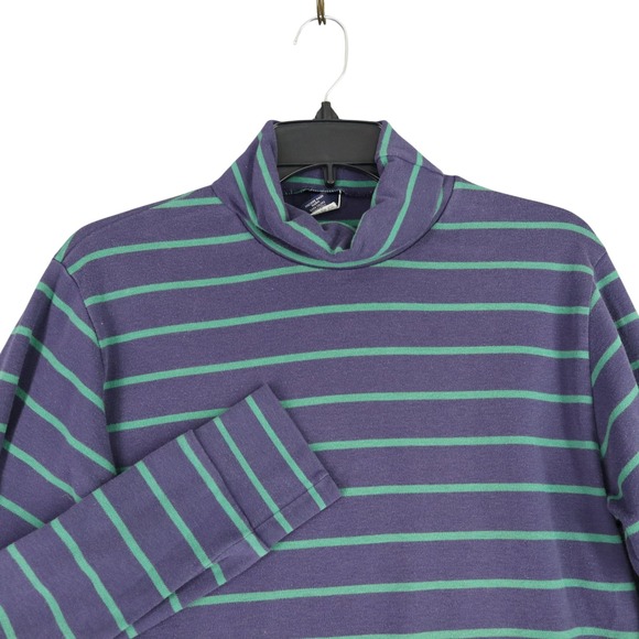 Lands' End Tops - Vintage 90s Lands End Mock Neck T Shirt M Cotton Purple Green Striped USA Made